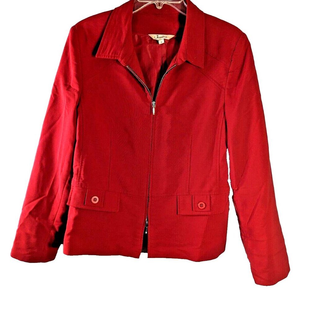 Jessica Woman’s RED Blazer Fully Lined Dress  Zip-Up Jacket Flat Collar …